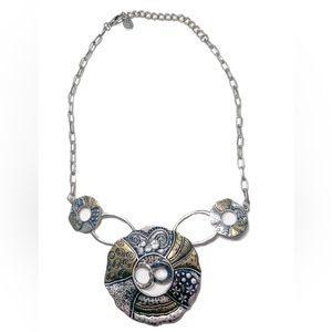 Efm Silver and Gold Metal Necklace ~ Women’s Medallion Statement Jewelry